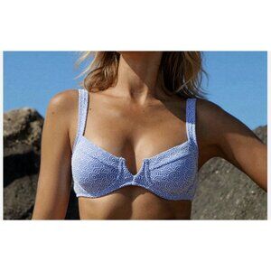 Berlook Swimsuit Bikini M Medium Blue White Top Only Tie Back NEW